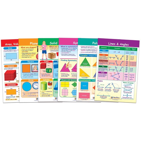 Newpath Learning Math Bulletin Board Chart Set, Shapes + Figures, Set of 6 93-1502